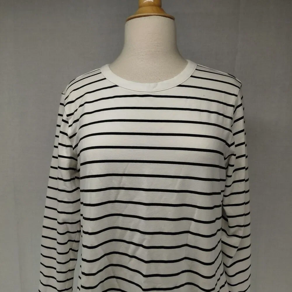 NWT Old Navy LS Knee Length Crew Neck T-Shirt Dress White w/ Black Stripe Sz XL - Picture 3 of 8